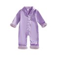 thumbnail image 1 of RUINIXCW Toddler Baby Girl Silk Stain Pajamas Newborn Infant Baby Girls Romper One Piece Spring Fall Sleepwear Lapel V Neck Fuzzy Trim Long Sleeve Button Up Jumpsuit Homewear, 1 of 9