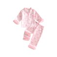 thumbnail image 1 of RUINIXCW Toddler Baby Girl Silk Stain Pajamas Set Kids Little Girl Spring Fall Winter PJS Set Sleepwear Pink Bow Fuzzy Trim Long Sleeve Button Down Shirt and Pants Set Loungewear Homewear, 1 of 8