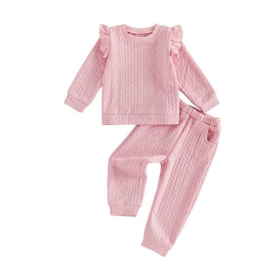 RUINIXCW Toddler Baby Girl Spring Fall Winter Clothes Infant Baby Girls 2 Pieces Outfit Twist Textured Jacquard Long Sleeve Crewneck Sweatshirt and Pockets Pants Set