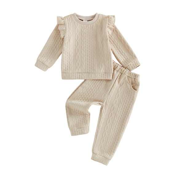 RUINIXCW Toddler Baby Girl Spring Fall Winter Clothes Infant Baby Girls 2 Pieces Outfit Twist Textured Jacquard Long Sleeve Crewneck Sweatshirt and Pockets Pants Set