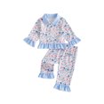 thumbnail image 1 of RUINIXCW Toddler Baby Girl Spring Fall Winter Pajamas Set Kids PJS Sleepwear Floral Print Ruffled Button Down Collar Long Sleeve Shirt Tops Pants Set, 1 of 10