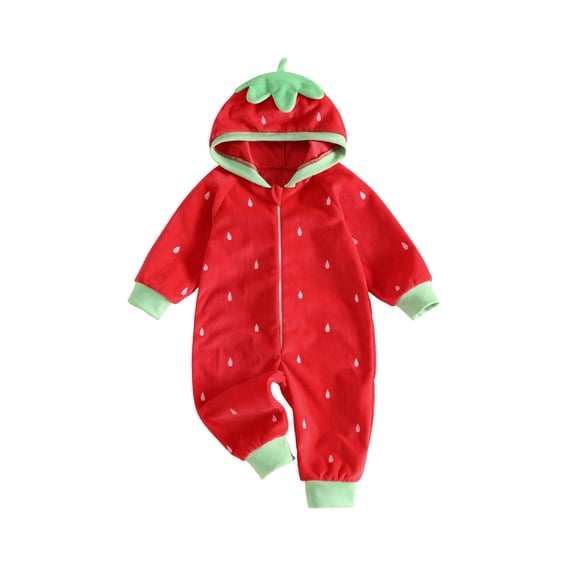 RUINIXCW Toddler Baby Girl Strawberry Costume Kids Halloween Cosplay Costume Infant Girl Plush Romper Fall Winter Outfit Long Sleeve Zipper Hooded Jumpsuit