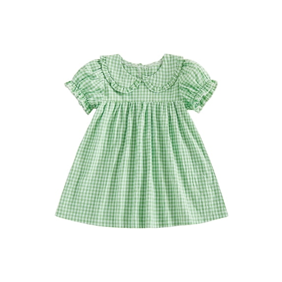 RUINIXCW Toddler Baby Girl Summer Gingham Plaid Dress Cute Puff Short Sleeve Doll Collar Ruffled Casual A-line Dress Clothes 6 Months to 4 Years