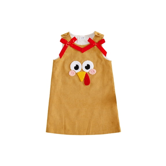 RUINIXCW Toddler Baby Girl Thanksgiving Dress Outfit Kids Baby Girl Fall Winter Tank Dress Turkey Embroidery Crew Neck Sleeveless Dress with Bow