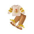 thumbnail image 1 of RUINIXCW Toddler Baby Girl Thanksgiving Outfit Infant Baby Girls Fall Winter Clothes Turkey Embroidery Ruffle Long Sleeve Sweatshirt and Bell Bottom Floral Pants Set, 1 of 10