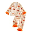 thumbnail image 1 of RUINIXCW Toddler Baby Girl Thanksgiving Silk Satin Pajama Set Girls PJS Fall Winter Sleepwear Turcky Pumpkin Button Down Long Sleeve Shirt Pants Set, 1 of 10