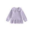 thumbnail image 1 of RUINIXCW Toddler Baby Girl Long Sleeve Shirt Waffled Striped Tops Little Girl Spring Fall Winter Clothes Peter Pan Doll Collar Ruffle Hem Button Shirt, 1 of 10