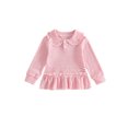 thumbnail image 1 of RUINIXCW Toddler Baby Girl Long Sleeve Shirt Waffled Striped Tops Little Girl Spring Fall Winter Clothes Peter Pan Doll Collar Ruffle Hem Button Shirt, 1 of 10