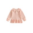 thumbnail image 1 of RUINIXCW Toddler Baby Girl Long Sleeve Shirt Waffled Striped Tops Little Girl Spring Fall Winter Clothes Peter Pan Doll Collar Ruffle Hem Button Shirt, 1 of 10