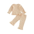 thumbnail image 1 of RUINIXCW Toddler Baby Girls Fall Outfit Fashion Floral Print Long Sleeve Ribbed Tops with Pants 2Pcs Set, 1 of 9