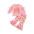 thumbnail image 1 of RUINIXCW Toddler Baby Girls Halloween Outfit Infant Baby Girls Fall Winter Clothes Cute Ghost Pumpkin Print Ruffled Long Sleeve Sweatshirt Top with Flare Pants Bell Bottom Set, 1 of 9