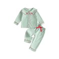 thumbnail image 1 of RUINIXCW Toddler Baby Girls Striped Pajamas Set Kids Little Girls Spring Fall Winter PJS Sleepwear Cherry Peter Pan Collar Long Sleeve Tops Pants Set, 1 of 10