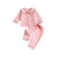 thumbnail image 1 of RUINIXCW Toddler Baby Girls Striped Pajamas Set Kids Little Girls Spring Fall Winter PJS Sleepwear Cherry Peter Pan Collar Long Sleeve Tops Pants Set, 1 of 10