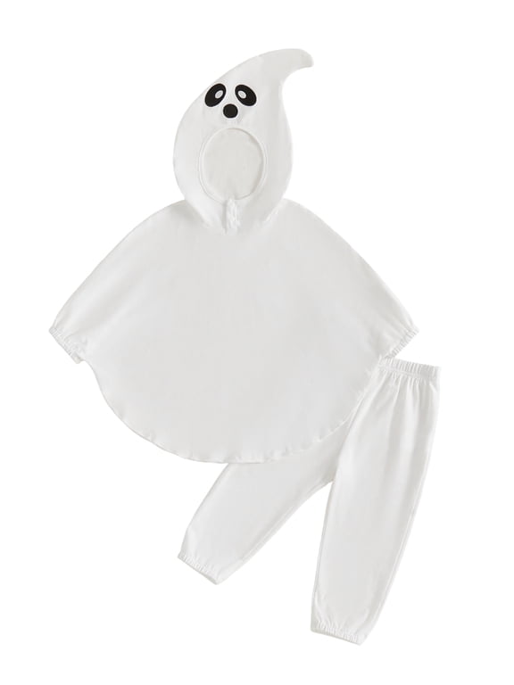 Toddler Baby Halloween Ghost Costumes Kids Baby Boy Girl Halloween Outfit Hooded Caped Tops with Pants Set Cosplay Party Clothes