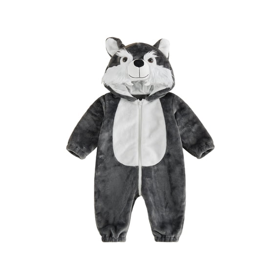 RUINIXCW Toddler Baby Halloween Wolf Fashion Long Sleeve Fuzzy Zip Up Hooded Jumpsuit