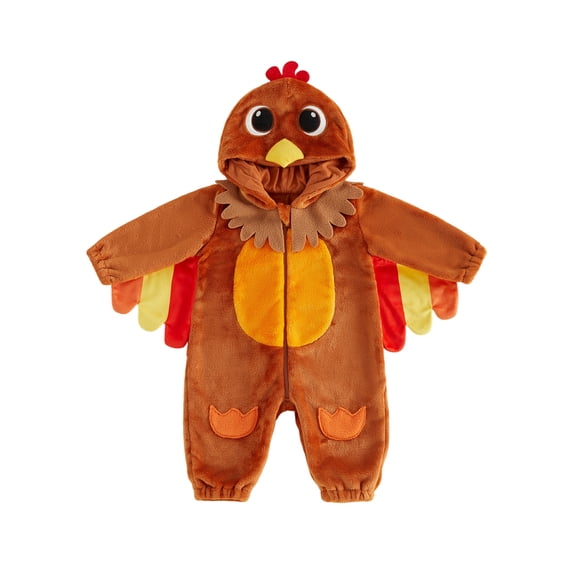 RUINIXCW Toddler Baby Thanksgiving Romper, Zip Front Hooded Long Sleeve Infant Turkey