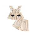 thumbnail image 1 of RUINIXCW Toddler Bbay Girl Halloween Outfits Toddler Girls Summer Fall Clothes Pumpkin Ghost Bat Embroidery Plaid Gingham Fly Sleeve Shirt Tops Shorts Set, 1 of 9