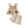 thumbnail image 1 of RUINIXCW Toddler Bbay Girl Thanksgiving Outfits Toddler Girls Summer Fall Clothes Pumpkin Ghost Bat Embroidery Plaid Gingham Fly Sleeve Shirt Tops Shorts Set, 1 of 9