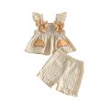 thumbnail image 1 of RUINIXCW Toddler Bbay Girl Thanksgiving Outfits Toddler Girls Summer Fall Clothes Pumpkin Ghost Bat Embroidery Plaid Gingham Fly Sleeve Shirt Tops Shorts Set, 1 of 9