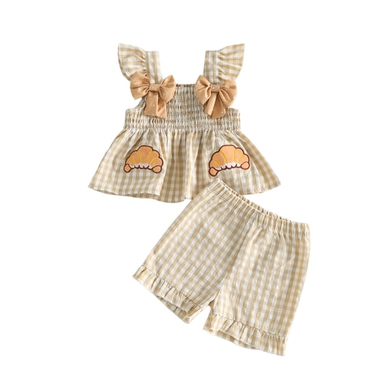 RUINIXCW Toddler Bbay Girl Thanksgiving Outfits Toddler Girls Summer Fall Clothes Pumpkin Ghost Bat Embroidery Plaid Gingham Fly Sleeve Shirt Tops Shorts Set