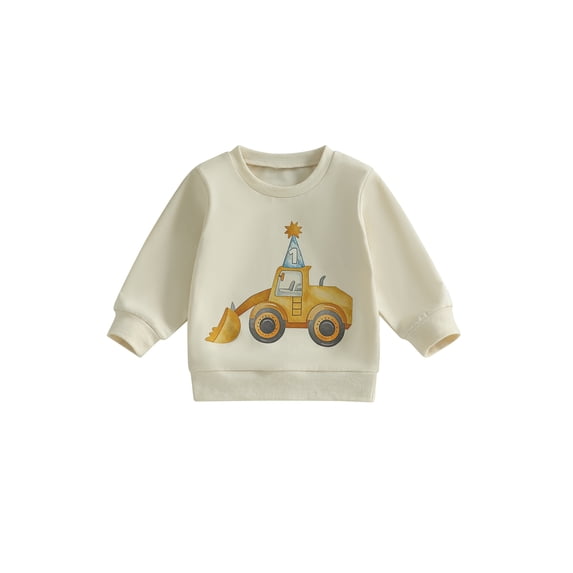 RUINIXCW Toddler Boy Birthday Sweatshirt Cute Excavator Print Long Sleeve Pullover