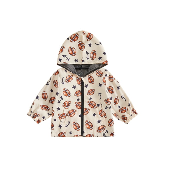 RUINIXCW Toddler Boy Fall Hood Jacket Football Print Long Sleeve Zip Closure Coat