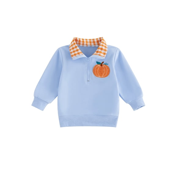 RUINIXCW Toddler Boy Girl Halloween Outfit Infant Baby Girl Boy Fall Winter Sweatshirt Clothes Pumpkin Embroidery Lapel Neck Half Zipper Long Sleeve Pullover Tops
