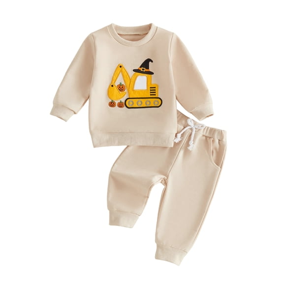 RUINIXCW Toddler Boy Halloween Outfits Embroidery Crew Neck Sweatshirt and Pants