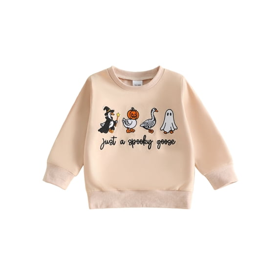 RUINIXCW Toddler Baby Boy Girl Halloween Sweatshirt Outfit Infant Fall Winter Clothes Pumpkin Ghost Letters Embroidery Crew Neck Pullover Shirts Tops