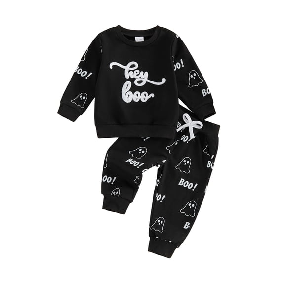 RUINIXCW Toddler Girl Boy Halloween Outfit Long Sleeve Crew Neck Letters Pumpkin Embroidery Sweatshirt and Jogger Pants Set