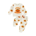 thumbnail image 1 of RUINIXCW Toddler Girl Boy Halloween Outfit Long Sleeve Crew Neck Letters Pumpkin Embroidery Sweatshirt and Jogger Pants Set, 1 of 9