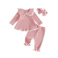 thumbnail image 1 of RUINIXCW Toddler Girl Fall Outfits Lace Trim Long Sleeve Tops and Pants Headband, 1 of 7