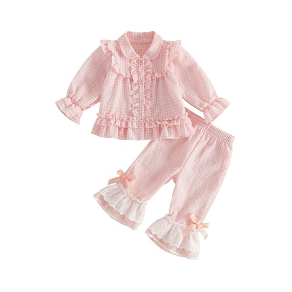 RUINIXCW Toddler Girl Fall Outfits Plaid Print Long Sleeve Tops and Flare Pants