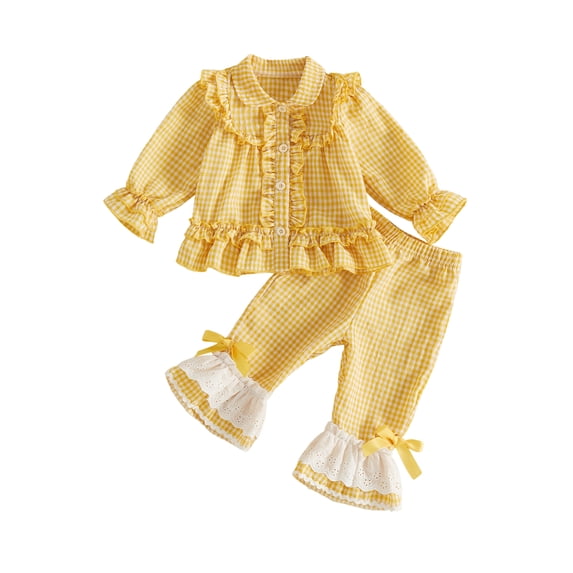 RUINIXCW Toddler Girl Fall Outfits Plaid Print Long Sleeve Tops and Flare Pants