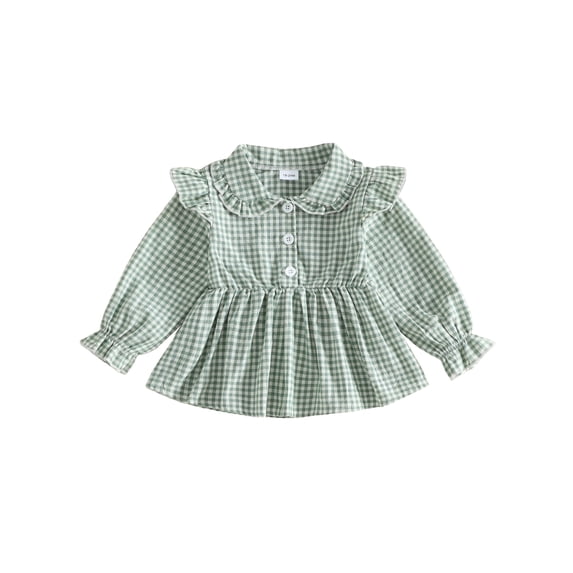 RUINIXCW Toddler Girl Plaid Shirts Buttons Long Sleeve Tunic Tops