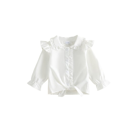 RUINIXCW Toddler Girl Shirts Puff Long Sleeve Doll Collar Button Front Fall Blouse
