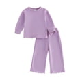 thumbnail image 1 of RUINIXCW Toddler Girls 2 Piece Outfits Adorable Solid Color Long Sleeve Crew Neck Tops and Elastic Waist Pants Set, 1 of 7