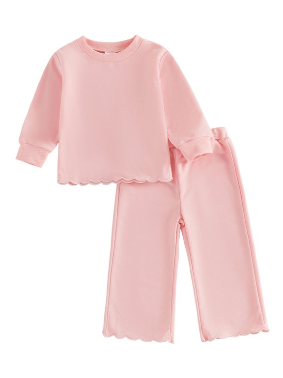 RUINIXCW Toddler Girls 2 Piece Outfits Adorable Solid Color Long Sleeve Crew Neck Tops and Elastic Waist Pants Set