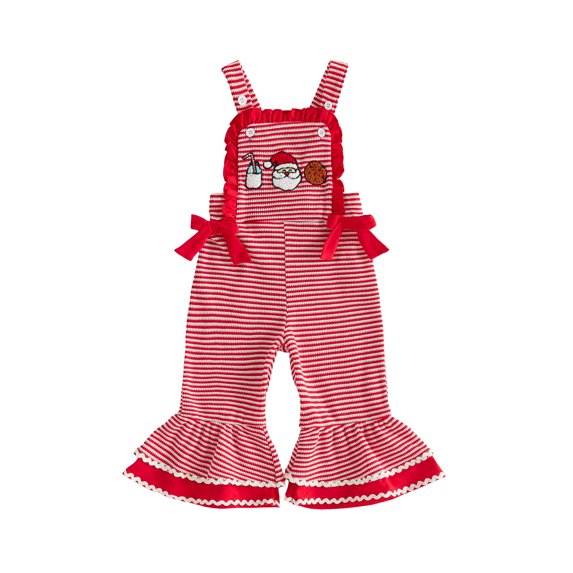 RUINIXCW Toddler Girls Christmas Overalls Santa Embroidery Stripe Bell Bottom Romper