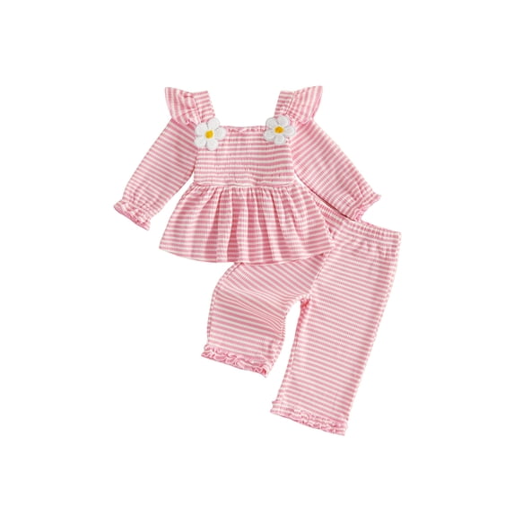 RUINIXCW Toddler Girls Fall Outfits Long Sleeve Striped Tops and Ruffled Pants Set