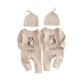 thumbnail image 1 of RUINIXCW Twins Baby Boys Jumpsuit Set Long Sleeve Crew Neck Letters Owl Print Romper with Hat Fall Clothes, 1 of 8