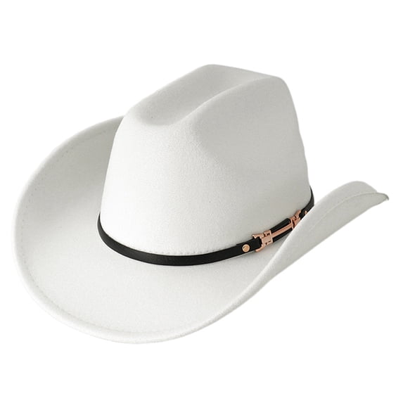 RUINIXCW Western Cowboy Hat for Men Women Cowgirl Hat Classic Felt Roll Up Fedora Hat with Buckle Belt Wide Brim Jazz Hat Themed Party Cap Wedding Party Costume