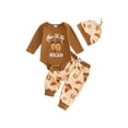 thumbnail image 1 of RUINIXCW Western Baby Boy Cowboy Outfit My First Rodeo Newborn Baby Boy Hospital Coming Home Clothes Infant Highland Cow Print Long Sleeve Romper and Pants Hat Set, 1 of 9