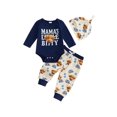 thumbnail image 1 of RUINIXCW Western Baby Boy Cowboy Outfit My First Rodeo Newborn Baby Boy Hospital Coming Home Clothes Infant Highland Cow Print Long Sleeve Romper and Pants Hat Set, 1 of 9