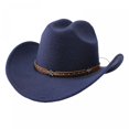 thumbnail image 1 of RUINIXCW Western Cowboy Cowgirl Hat for Women Men Wide Brim Pentagram Leather Belt Fedora Hat Wool Felt Vintage Jazz Hats, 1 of 7