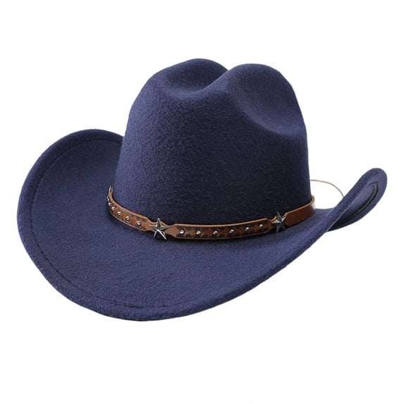 RUINIXCW Western Cowboy Cowgirl Hat for Women Men Wide Brim Pentagram Leather Belt Fedora Hat Wool Felt Vintage Jazz Hats