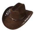 thumbnail image 1 of RUINIXCW Western Cowboy Hat for Men Women Cowgirl Hat Felt Wide Brim Fedora Hat with Bull Head Belt Floral Embroidery Roll Up Jazz Hat Themed Party Cap Wedding Festival Costume, 1 of 8