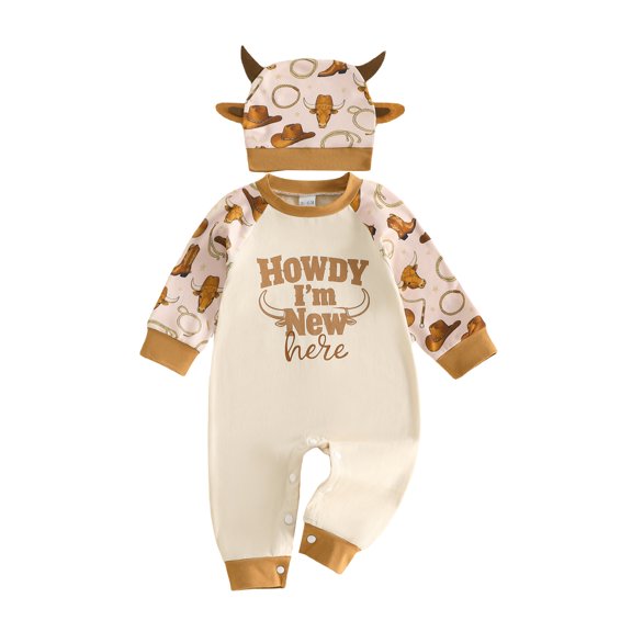 RUINIXCW Western Newborn Baby Boy Cowboy Outfit Romper Infant Boys Spring Fall Winter Clothes Letter Long Sleeve Jumpsuit Hat