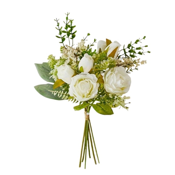RUINIXCW White Artificial Wedding Flowers Bouquets For Bride Bridal Bouquet Bridesmaid Bouquet Prom Bouquet 15.75inch Faux Roses Bouquets With Ribbon Fake Flowers Arrangements Ceremony Anniversary