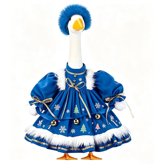 RUINIXCW Winter Christmas Porch Goose Outfit for 23 inch Cement Plastic Goose Statue Accessories Garden Porch Goose Clothes Plush Trim Xmas Dress and Hat Set Yard Patio Lawn Decor (No Goose)